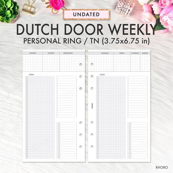 Dutch Door Weekly Grid Personal Ring / TN Planner Inserts Printable