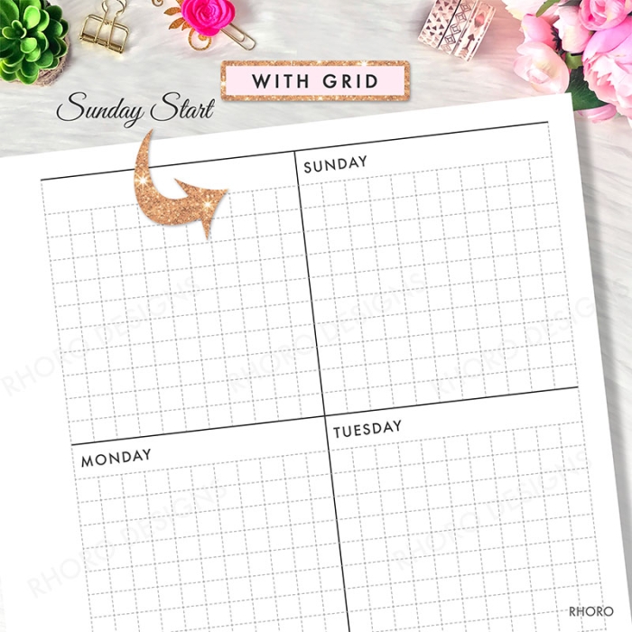 Weekly Grid - Personal Ring / TN Planner Printable Inserts - Image 4