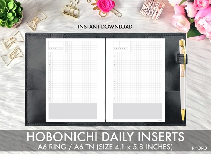 A6 Daily Grid Hobonichi Undated Ring Planner Inserts Printable | A6 TN