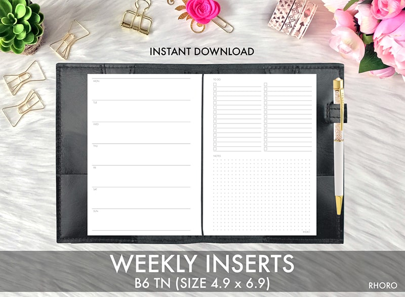 B6 Inserts Printable, B6 TN Weekly, B6 Travelers Notebook Inserts, B6