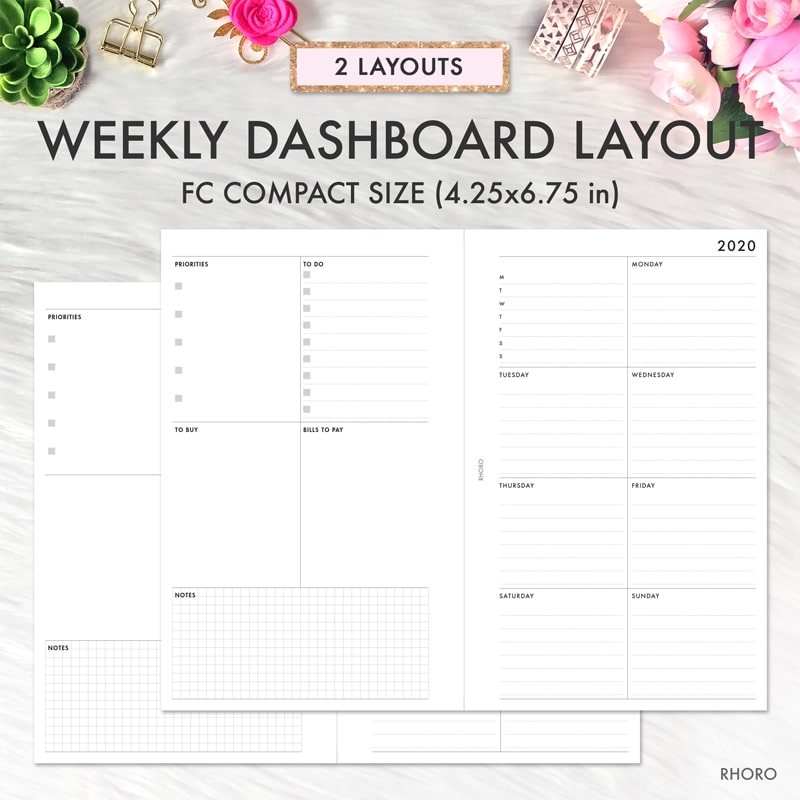 Franklin Covey Inserts, FC Compact Inserts Printable, Weekly Grid Undated, Franklin Covey Refill