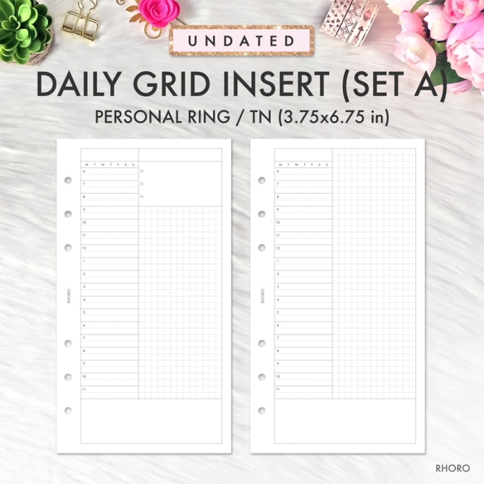 Daily Grid Undated Set A Personal Ring / TN Planner Inserts Printable