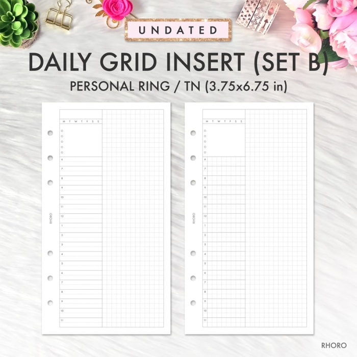Daily Grid Undated Set B Personal Ring / TN Planner Inserts Printable