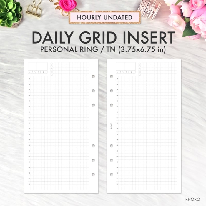 Daily Grid Hobonichi Style Undated Personal Ring / TN Planner Inserts Printable