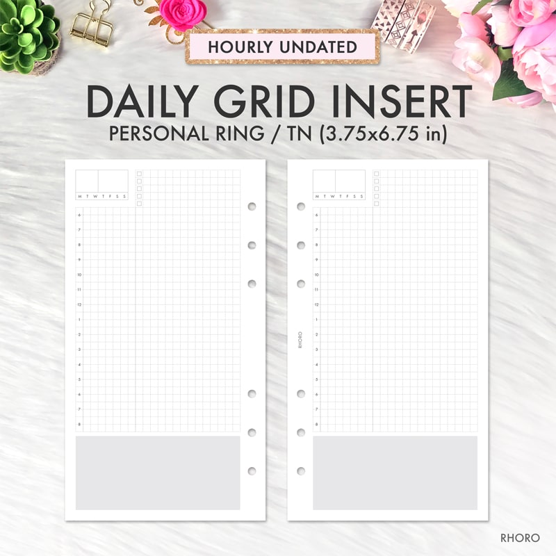 Personal Ring Printable Inserts Hobonichi Grid Daily, Personal
