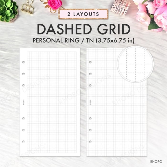 Dashed Grid Bullet Journal Notes Personal Ring / TN Planner Inserts Printable