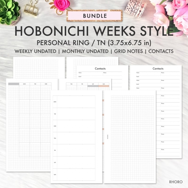 Personal Ring Printable Inserts, Hobonichi Weeks Printable, Personal
