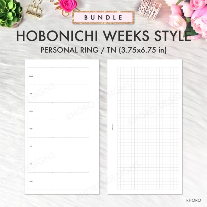 Hobonichi Weeks Style Bundle Monthly Weekly Dashed Grid Personal Ring / TN Planner Inserts Printable - Image 2