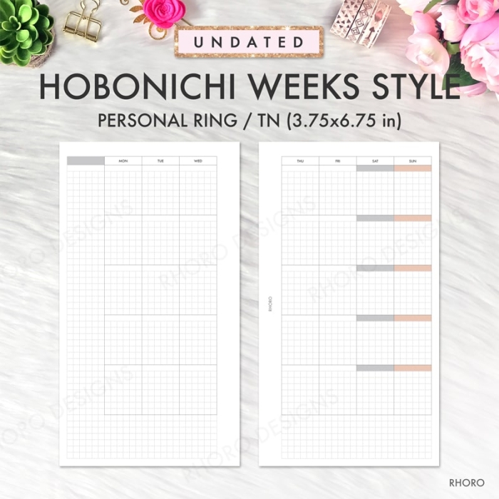 Hobonichi Weeks Style Bundle Monthly Weekly Dashed Grid Personal Ring / TN Planner Inserts Printable - Image 3