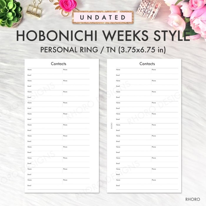 Hobonichi Weeks Style Bundle Monthly Weekly Dashed Grid Personal Ring / TN Planner Inserts Printable - Image 4