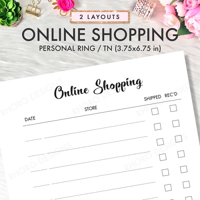 Online Shopping Purchase Tracker Log Personal Ring / TN Planner Inserts Printable - Image 2