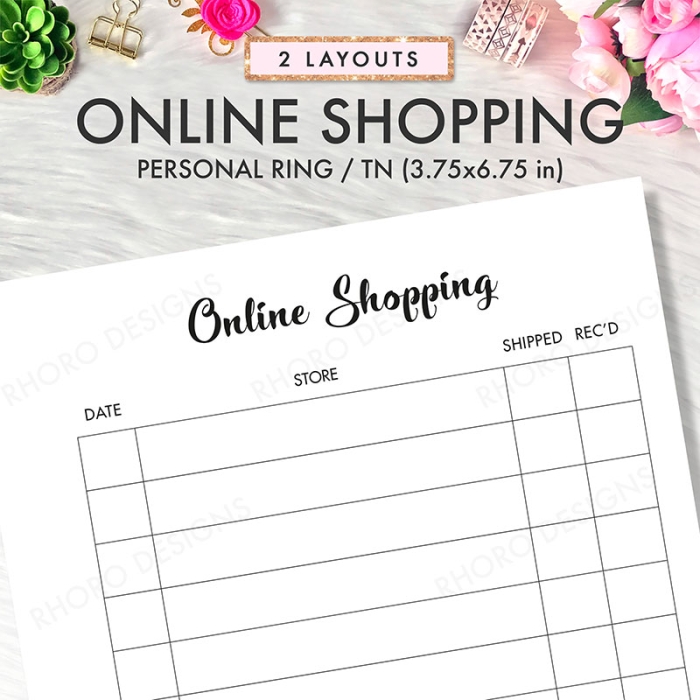 Online Shopping Purchase Tracker Log Personal Ring / TN Planner Inserts Printable - Image 3