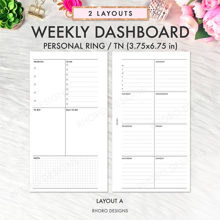 Weekly Dashboard Layout DO2P Personal Ring / TN Planner Inserts Printable - Image 2