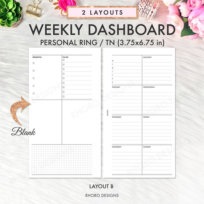 Weekly Dashboard Layout DO2P Personal Ring / TN Planner Inserts Printable - Image 3