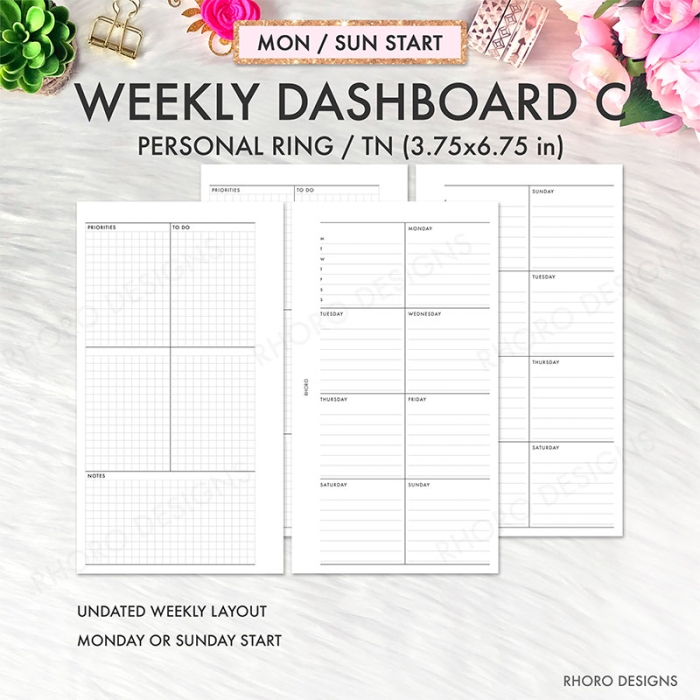 Weekly WO2P Personal Ring / TN Planner Inserts Printable