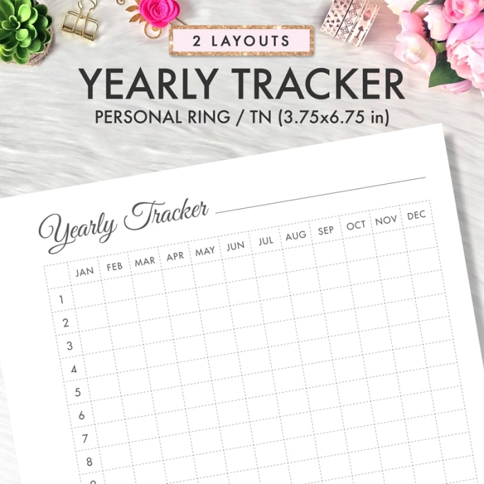 Yearly Tracker Personal Ring / TN Planner Inserts Printable - Image 2