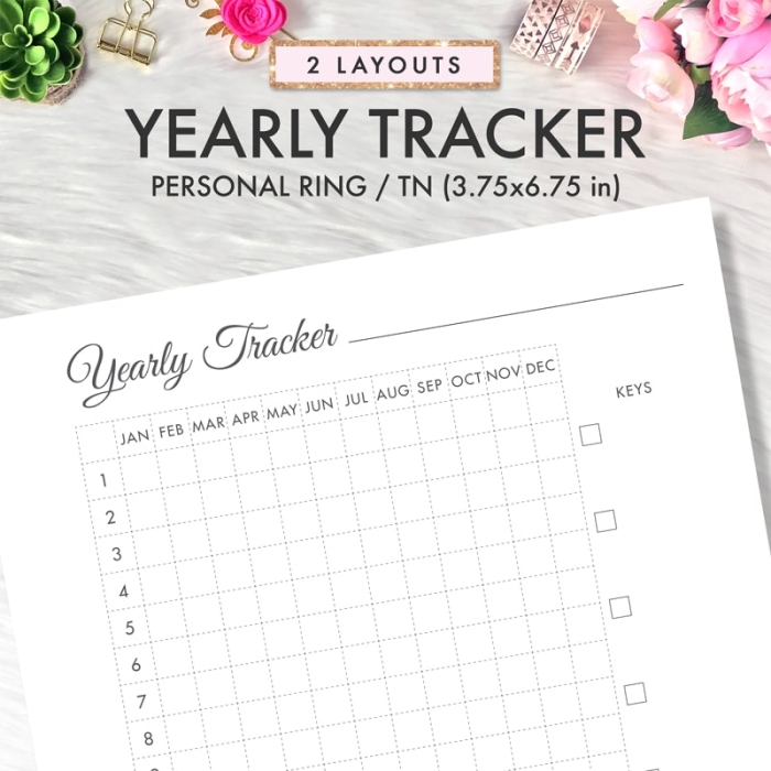 Yearly Tracker Personal Ring / TN Planner Inserts Printable - Image 3