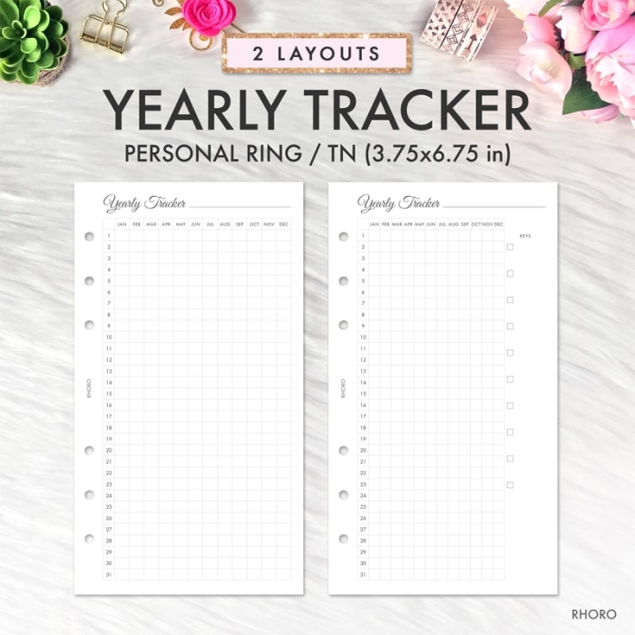 Yearly Tracker Personal Ring / TN Planner Inserts Printable