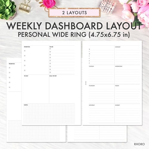 Personal Wide Ring Inserts, Weekly Personal Planner Undated Printable