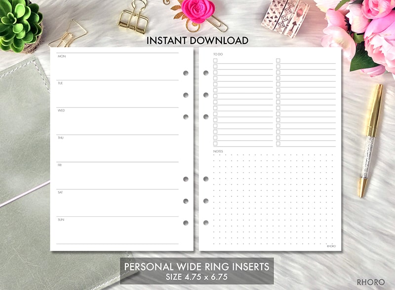  Undated Weekly Planner Inserts fits Personal Size Ring Binder  Planers, Filofax, Kate Spade, Kikiki K, Webster Pages, Van Der Spek, LV MM  Weekly Calendar Inserts Weekly Planner Refill (Personal) : Handmade