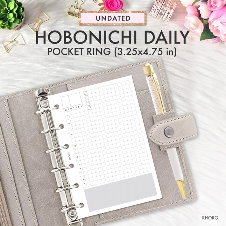 Pocket Ring Size Printable Insert Hobonichi Planner, Grid Daily Inserts