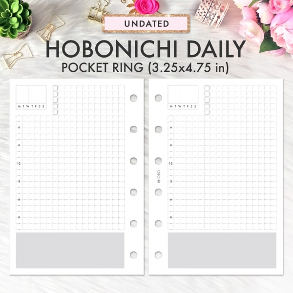 Pocket Ring Size Printable Insert Hobonichi Planner, Grid Daily Inserts