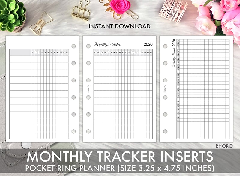 Personal Habit Tracker Planner Insert Refill, 3.74 x 6.73 inches,  Pre-Punched for 6-Rings to Fit Filofax, LV MM, Kikki K and Other Binders,  24 Sheets