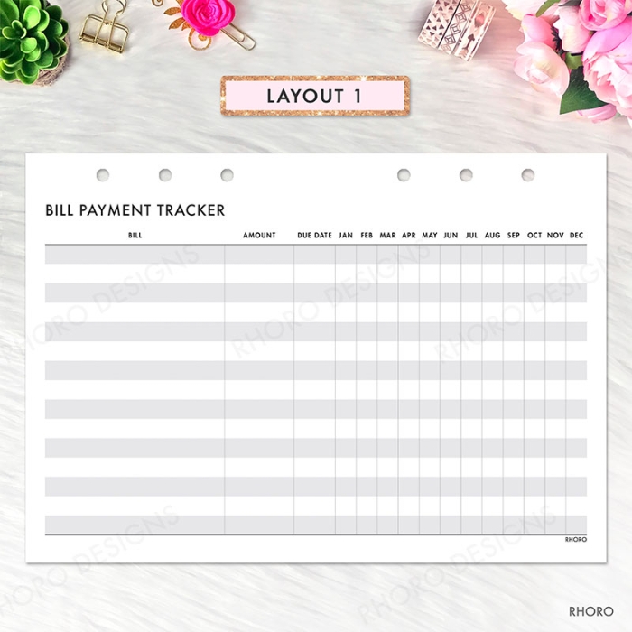 Bill Tracker 1 Year Log Payment A5 Planner Inserts Printable Refills PDF Template - Image 2