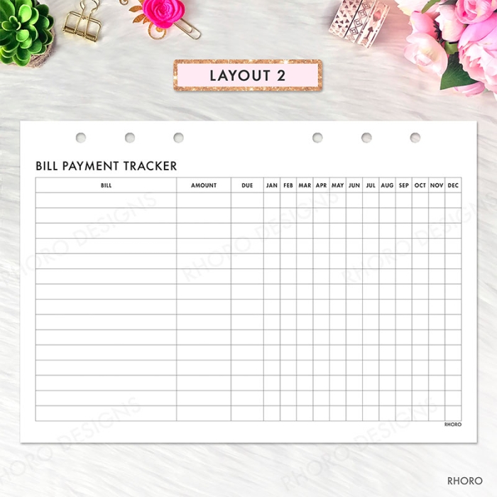 Bill Tracker 1 Year Log Payment A5 Planner Inserts Printable Refills PDF Template - Image 3