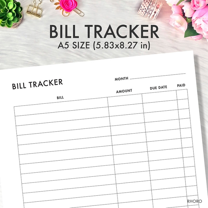 Bill Tracker A5 Planner Inserts, Budget Payment Log Printable Refills PDF Template