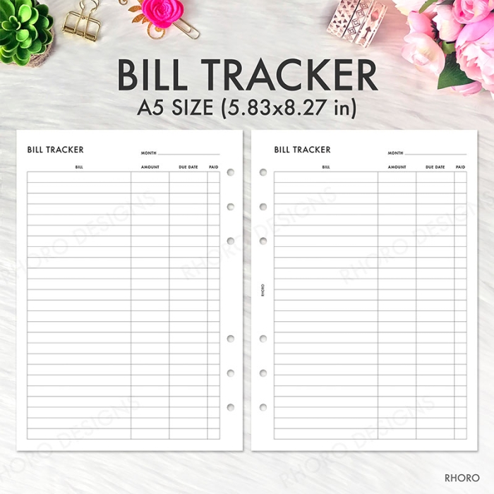 Bill Tracker A5 Planner Inserts, Budget Payment Log Printable Refills PDF Template - Image 2