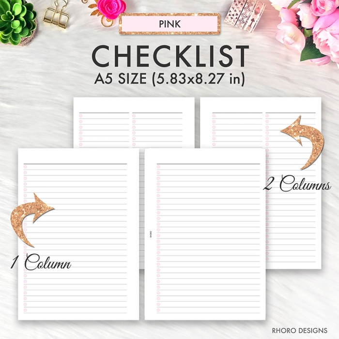 Pink Checklist Set A5 Planner Inserts Printable Refills PDF Template - Image 2