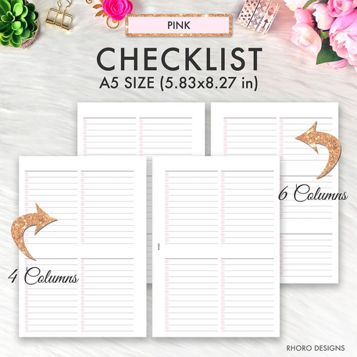 Pink Checklist Set A5 Planner Inserts Printable Refills PDF Template - Image 3