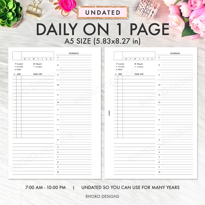 DO1P Daily On 1 Page Franklin Covey A5 Planner Inserts Printable Refills PDF Template - Image 2