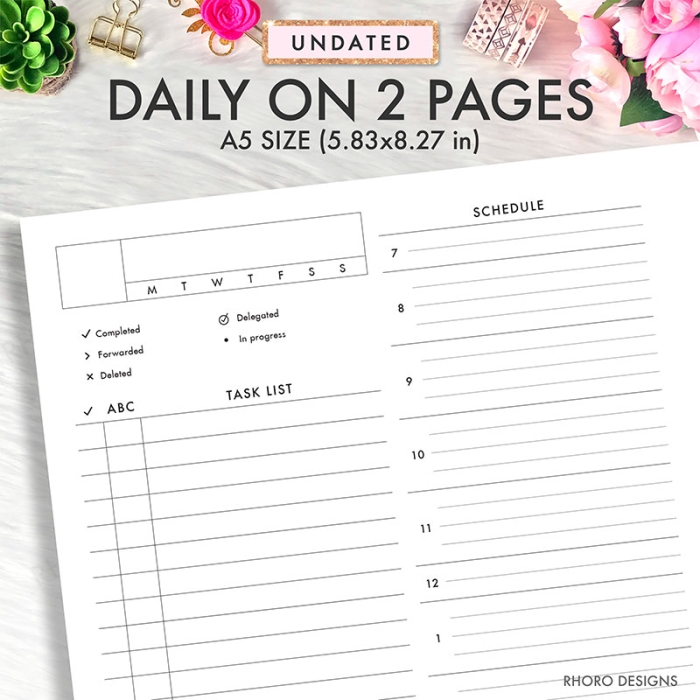 Daily On 2 Pages DO2P A5 Planner Inserts Printable Refills PDF Template