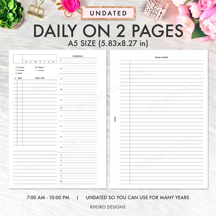 Daily On 2 Pages DO2P A5 Planner Inserts Printable Refills PDF Template - Image 2