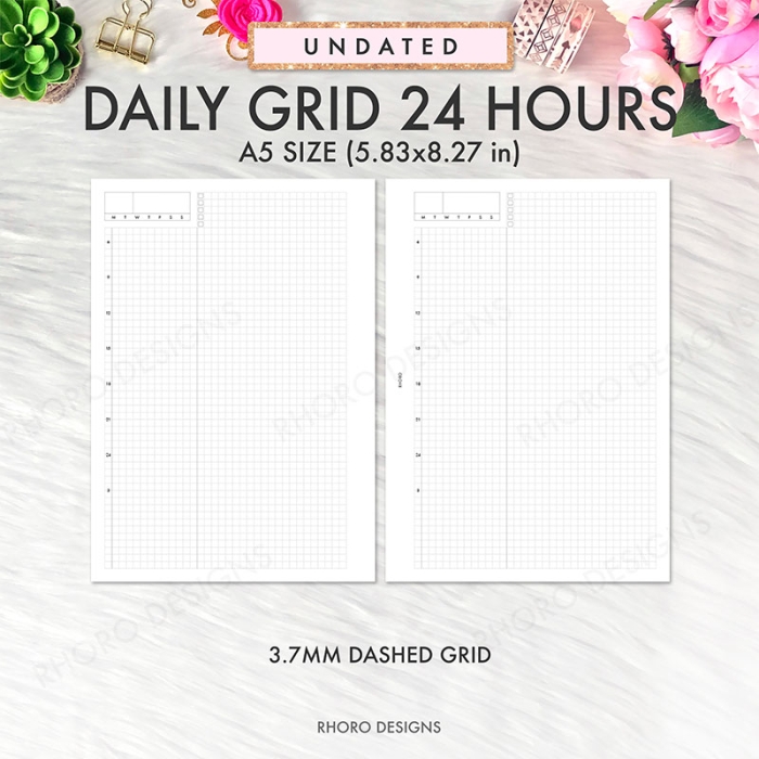 Daily Grid Hobonichi Style A5 Planner Inserts Printable Refills PDF Template