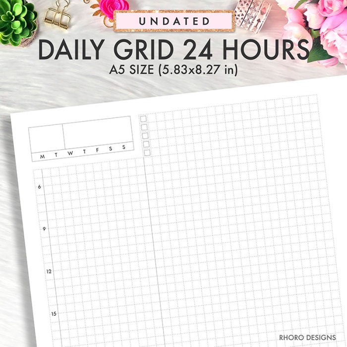 Daily Grid Hobonichi Style A5 Planner Inserts Printable Refills PDF Template - Image 2