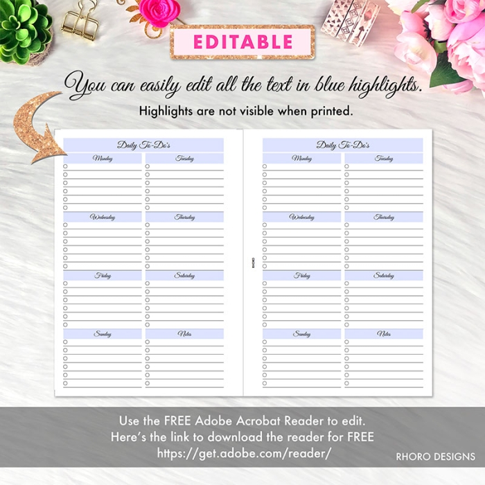 EDITABLE A5 Weekly To Do Checklist Planner Inserts Printable Refills PDF Template - Image 3