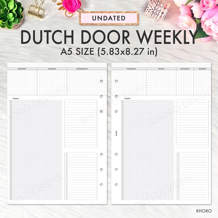 Dutch Door Weekly Grid A5 Planner Inserts Printable Refills PDF Template