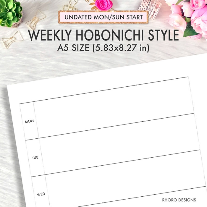 Hobonichi Weeks Style WO2P Grid A5 Planner Inserts Printable Refills PDF Template - Image 2