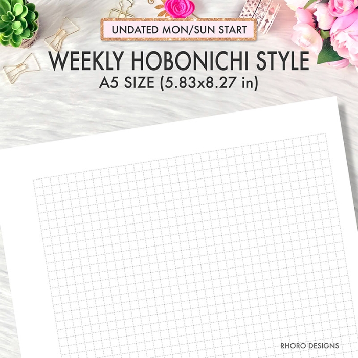 Hobonichi Weeks Style WO2P Grid A5 Planner Inserts Printable Refills PDF Template - Image 3