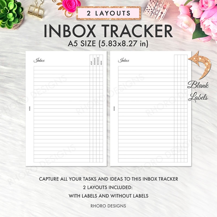 Inbox Tracker A5 Planner Inserts Printable Refills PDF Template