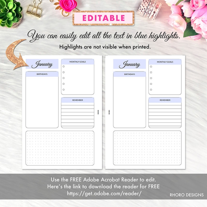 EDITABLE Monthly Dashboard A5 Planner Inserts Printable Refills PDF Template - Image 3