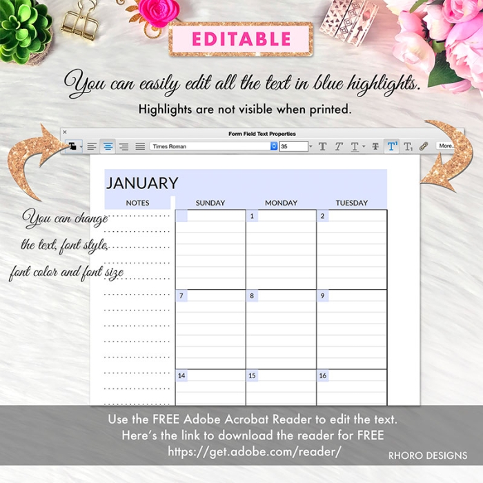 EDITABLE Monthly Lined Calendar A5 Planner Inserts Printable Refills PDF Template - Image 2