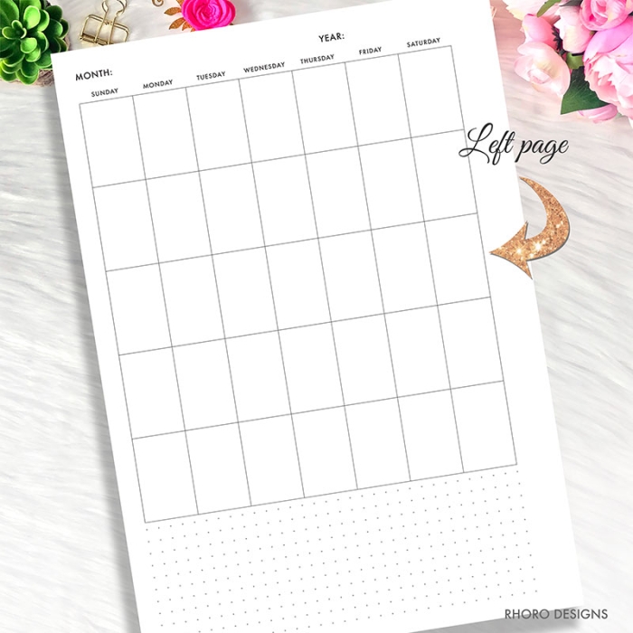 MO1P Monthly Overview Calendar Undated A5 Planner Inserts Printable Refills PDF Template - Image 2