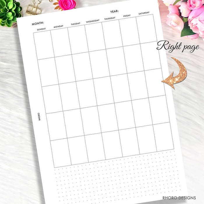 MO1P Monthly Overview Calendar Undated A5 Planner Inserts Printable Refills PDF Template - Image 3