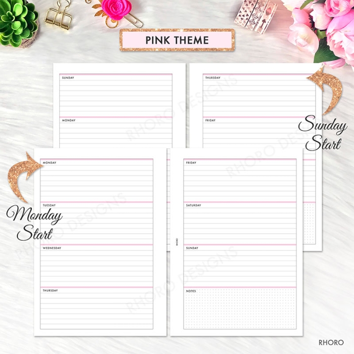 Weekly Horizontal WO2P Undated A5 Planner Inserts Printable Refills PDF Template - Image 2