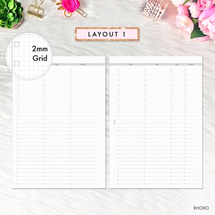 Weekly Vertical on 2 Pages Undated Grid Hourly Time A5 Planner Inserts Printable Refills PDF Template - Image 2