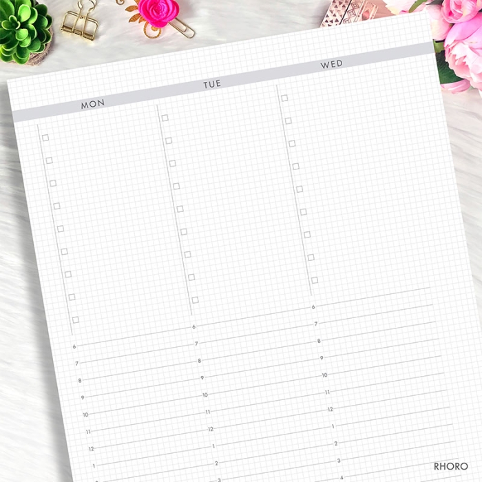 Weekly Vertical on 2 Pages Undated Grid Hourly Time A5 Planner Inserts Printable Refills PDF Template - Image 3